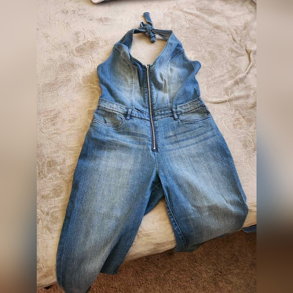 Denim halter top jumpsuit by Venus in size Medium. - Picture 1 of 1
